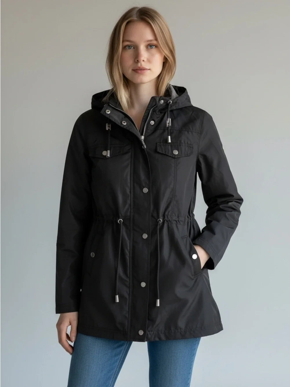 Merona Black Hooded Utility Anorak Jacket